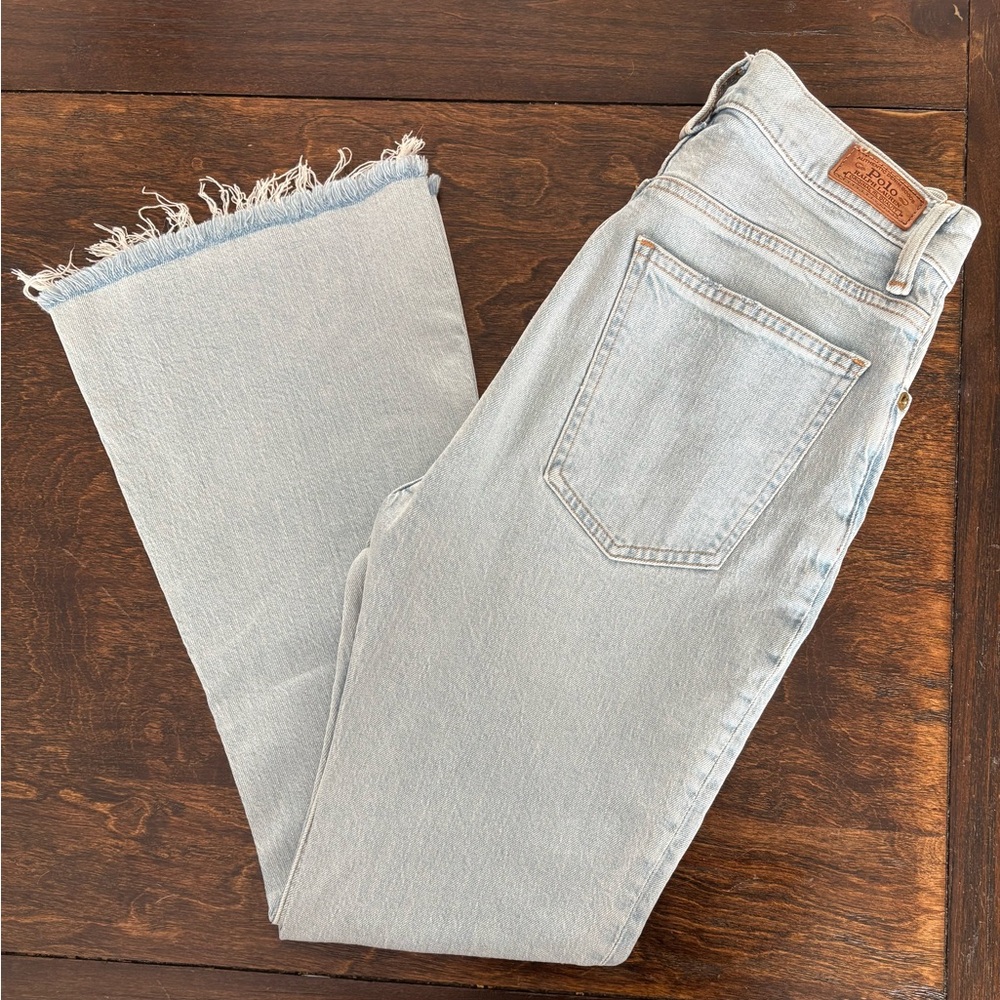 Ralph Lauren Blue Ankle Cropped Jeans with Frayed Hem